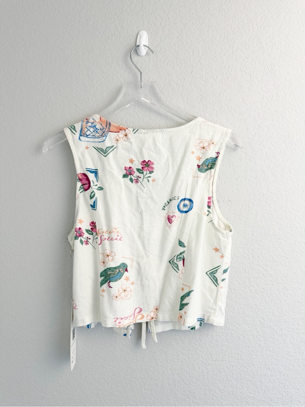 Cali 1850 Set White Tropical Floral Sleeveless Tie-Front Top and Wide Leg Pants - Picture 3 of 14
